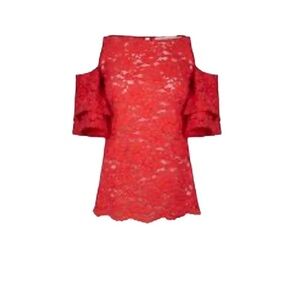 Anne Fontaine- Red Lace Cutout Shoulder Blouse
